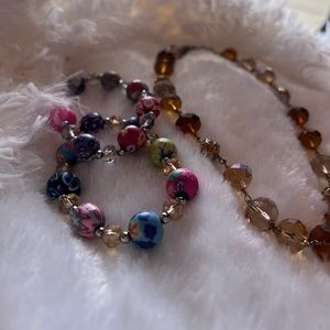 vintage unique colorful beaded set bracelets and necklace